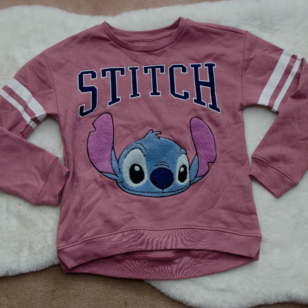 Stitch Blush Pink Crew Neck Sweatshirt-Girls-Size M (7/8)